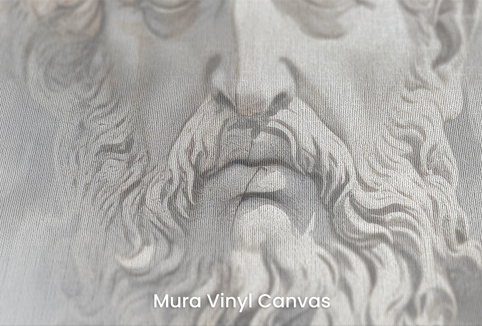 Zbliżenie na artystyczną fototapetę o nazwie Olympian Gaze na podłożu Mura Vinyl Canvas - faktura naturalnego płótna.