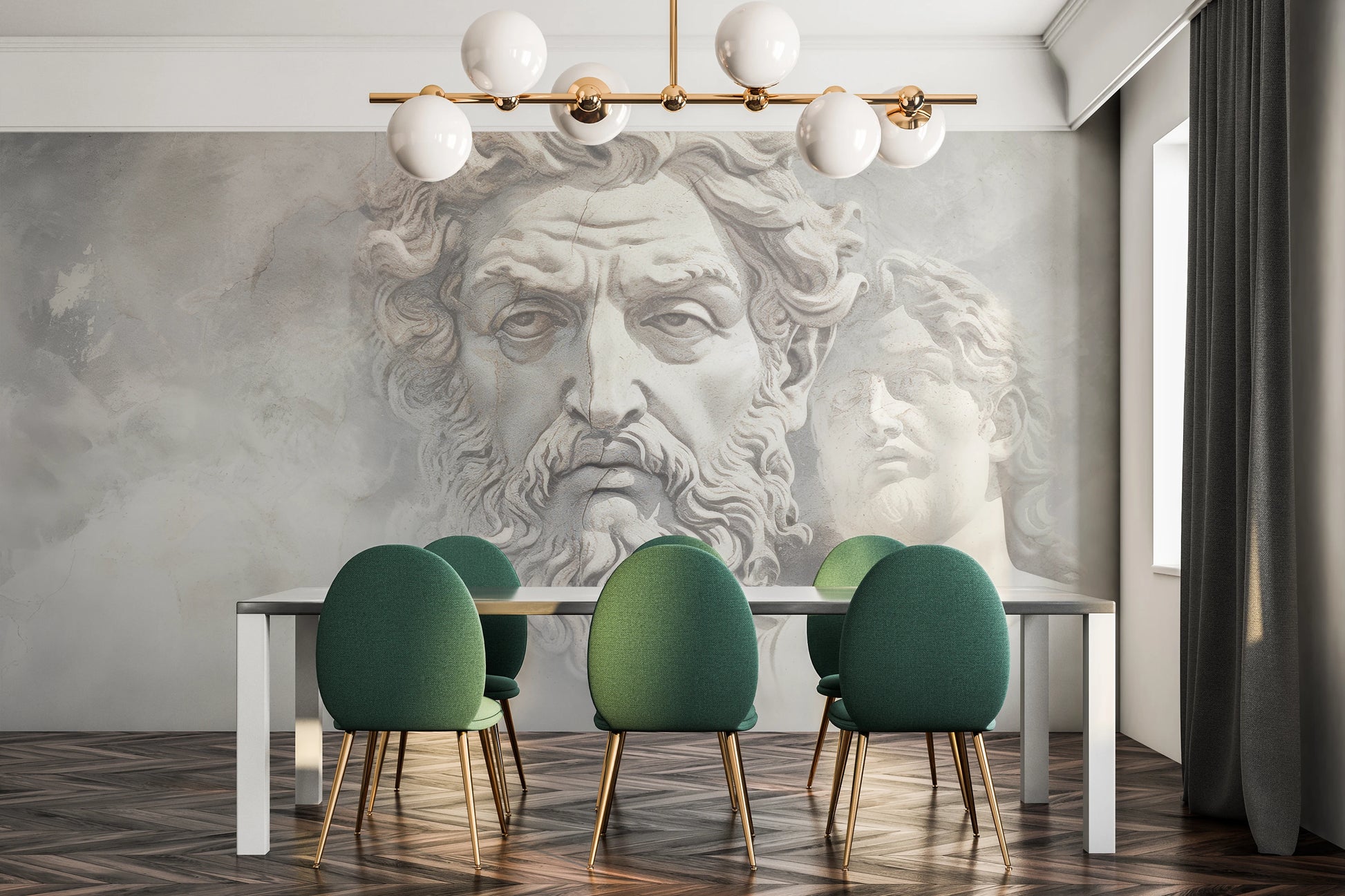 Fototapeta artystyczna o nazwie Olympian Gaze pokazana w aranżacji wnętrza.