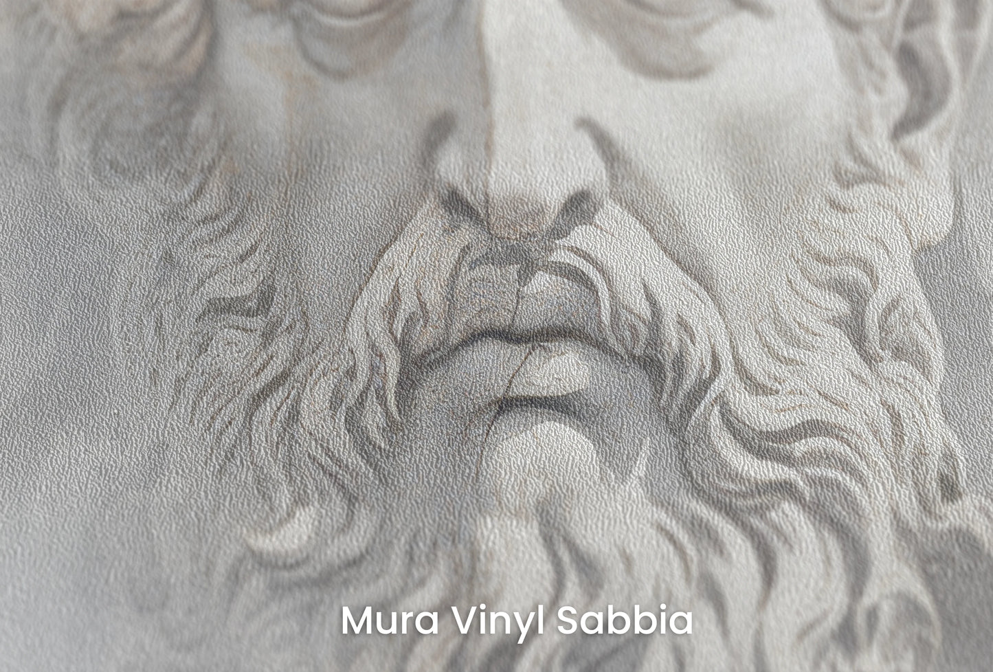 Zbliżenie na artystyczną fototapetę o nazwie Olympian Gaze na podłożu Mura Vinyl Sabbia struktura grubego ziarna piasku.