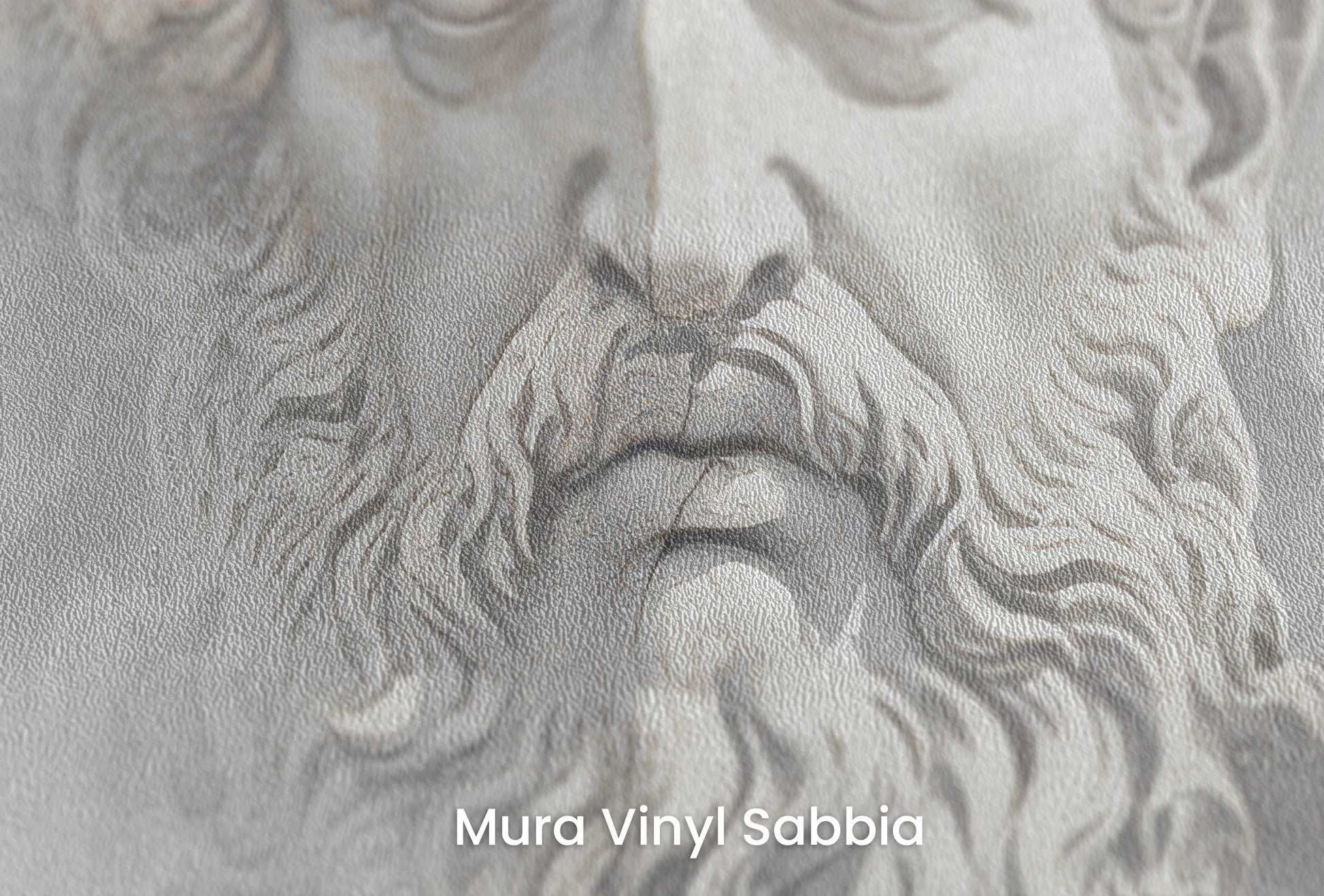 Zbliżenie na artystyczną fototapetę o nazwie Olympian Gaze na podłożu Mura Vinyl Sabbia struktura grubego ziarna piasku.