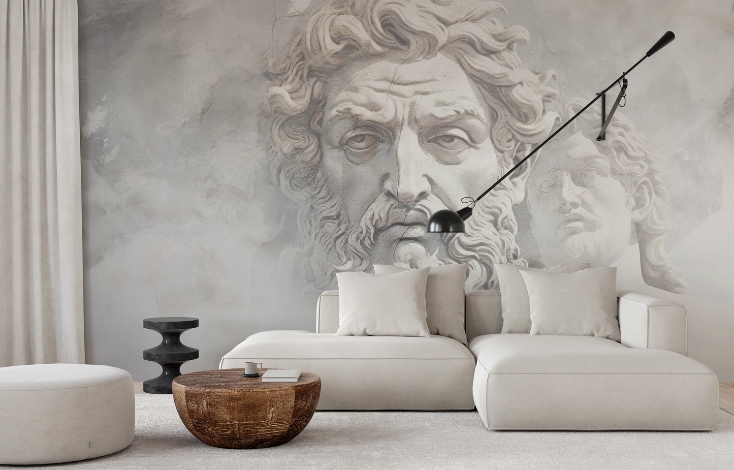 Zdjęcie prezentuje aranżację wnętrza z użyciem fototapety o nazwie Olympian Gaze pokazanej w aranżacji wnętrza.