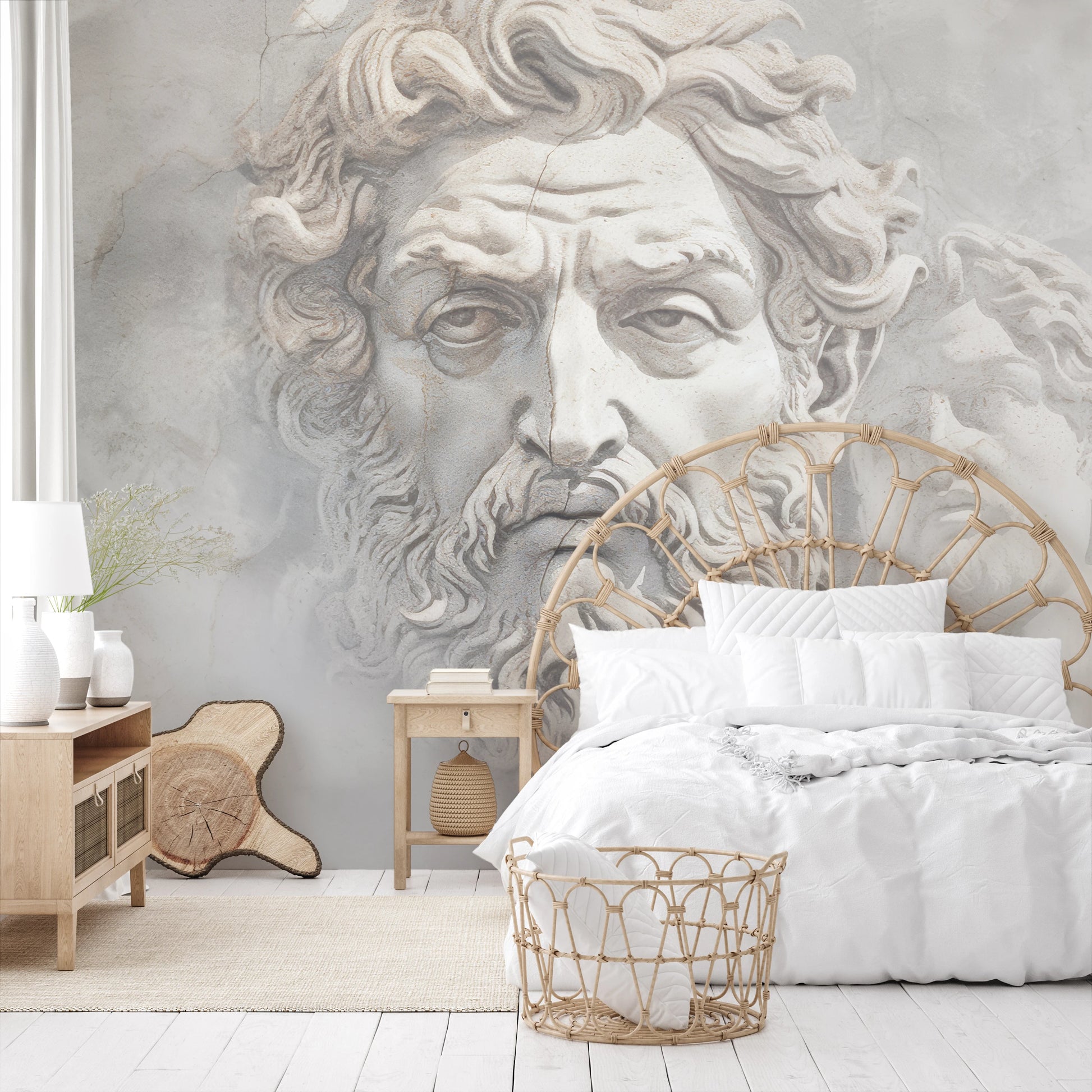 Wzór fototapety artystycznej o nazwie Olympian Gaze pokazanej w aranżacji wnętrza.