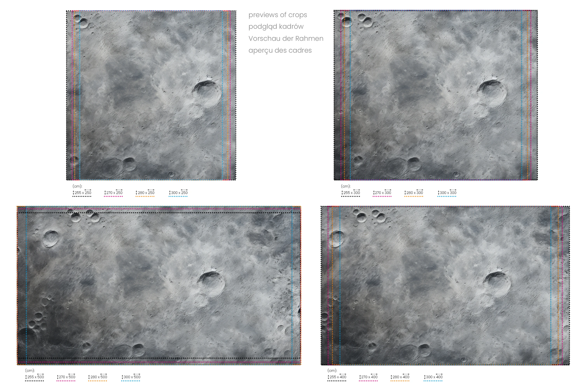 Na obrazie znajduje się prezentacja przykładowych rozmiarów fototapety o nazwie Martian Elegance. Rozmiar fototapety jest dowolny.