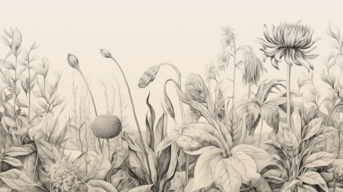 Prezentacja całego wzoru fototapety o nazwie Poppy Field Sketch