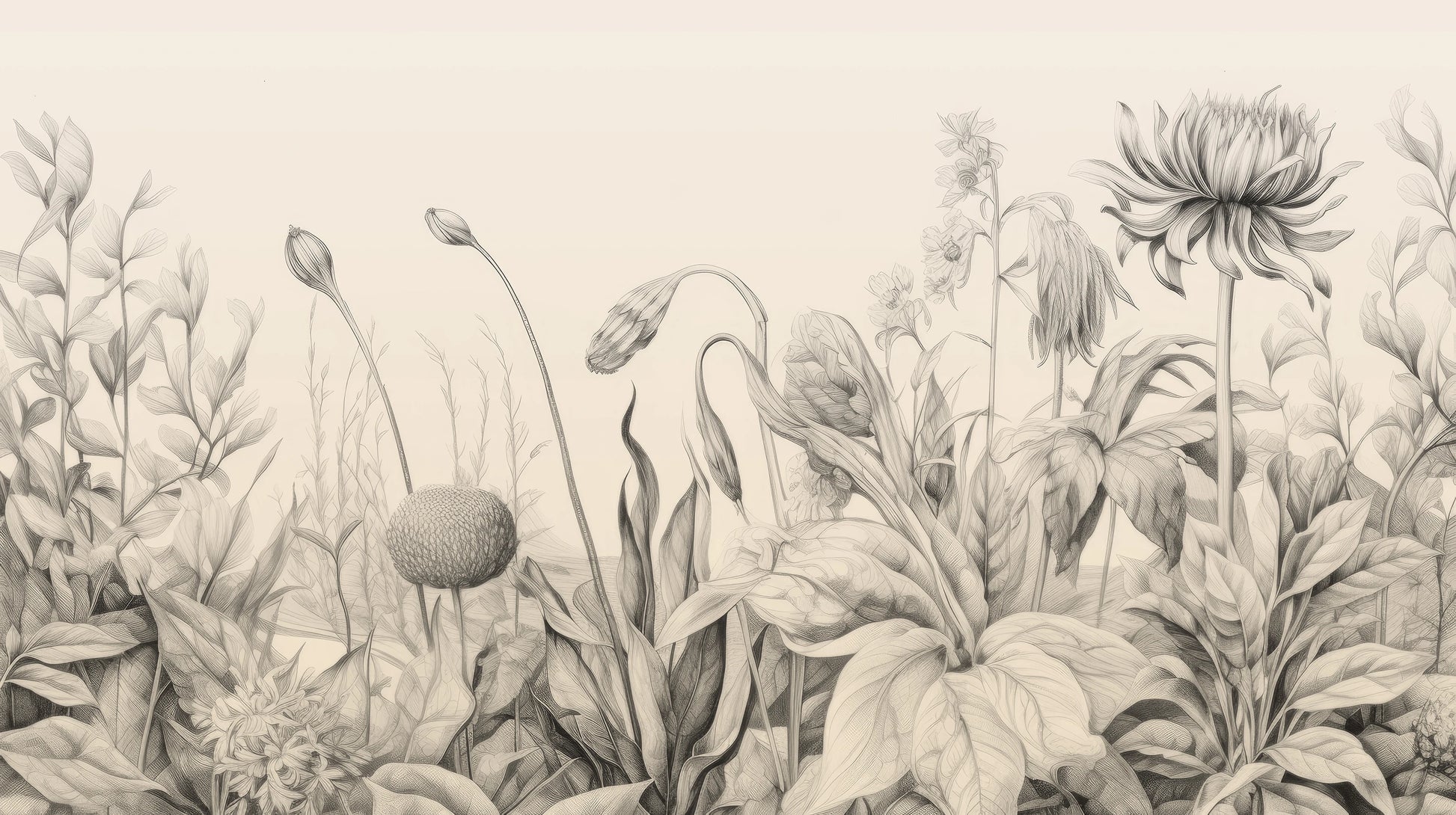 Prezentacja całego wzoru fototapety o nazwie Poppy Field Sketch