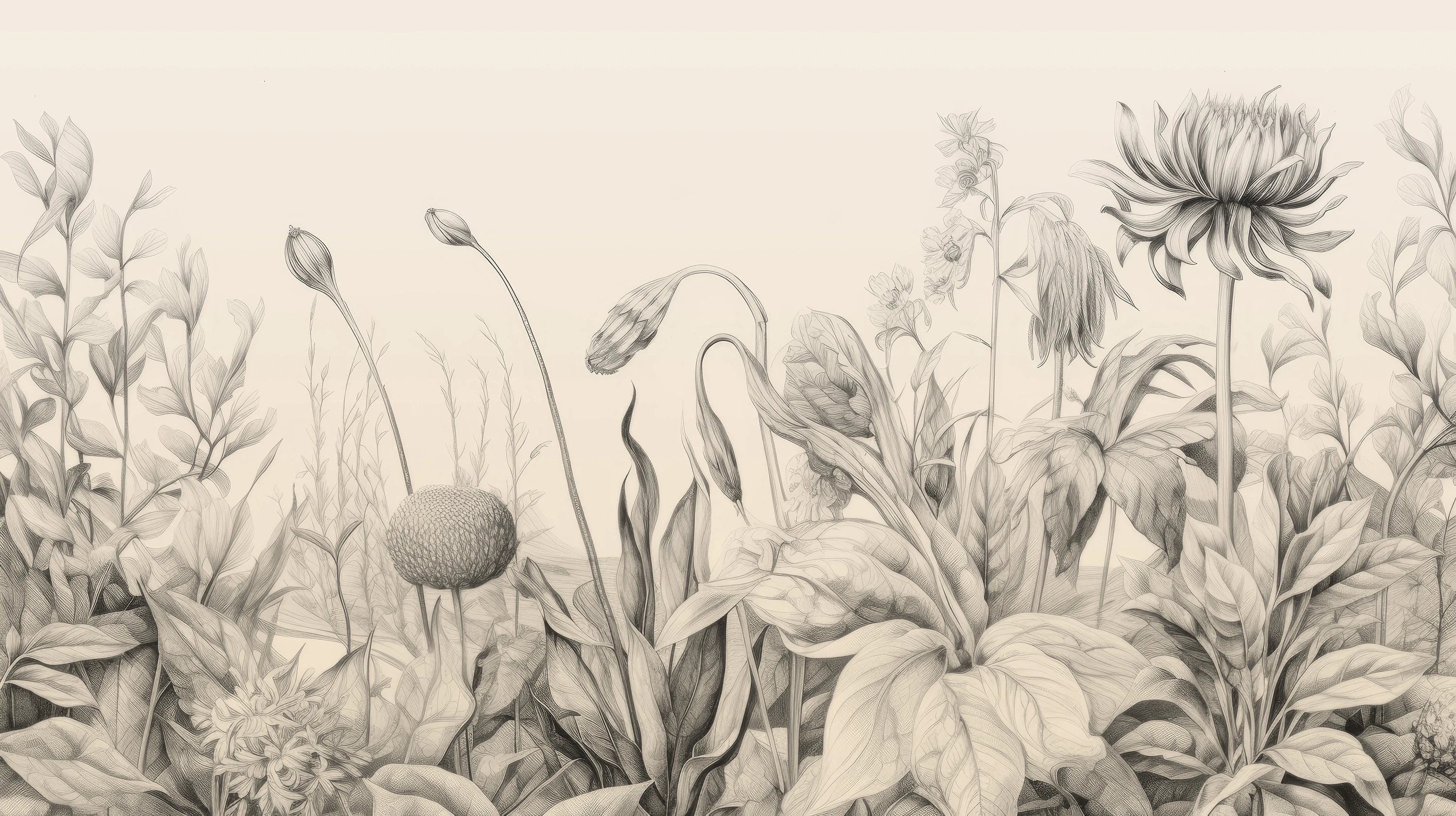 Mustervorschau: Prezentacja całego wzoru fototapety o nazwie Poppy Field Sketch
