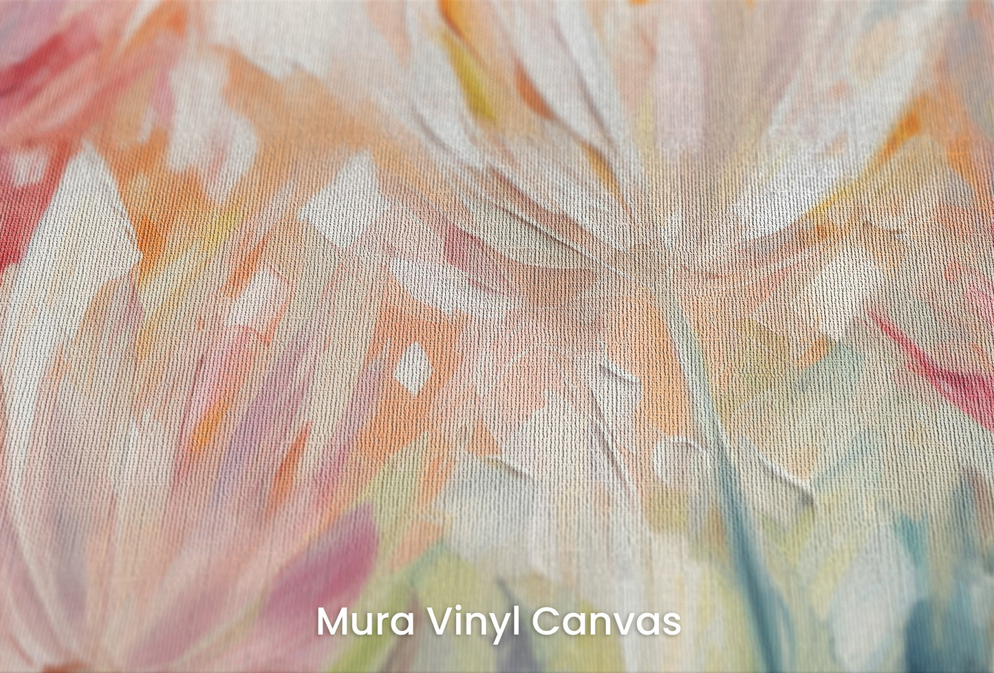Zbliżenie na artystyczną fototapetę o nazwie Radiant Petal Fusion na podłożu Mura Vinyl Canvas - faktura naturalnego płótna.