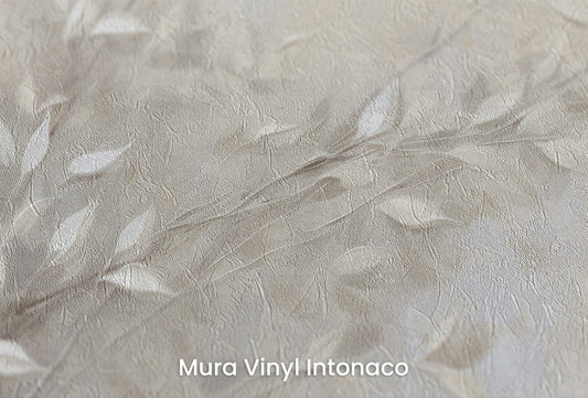 Zbliżenie na artystyczną fototapetę o nazwie Tranquil Twigs na podłożu Mura Vinyl Intonaco - struktura tartego tynku.