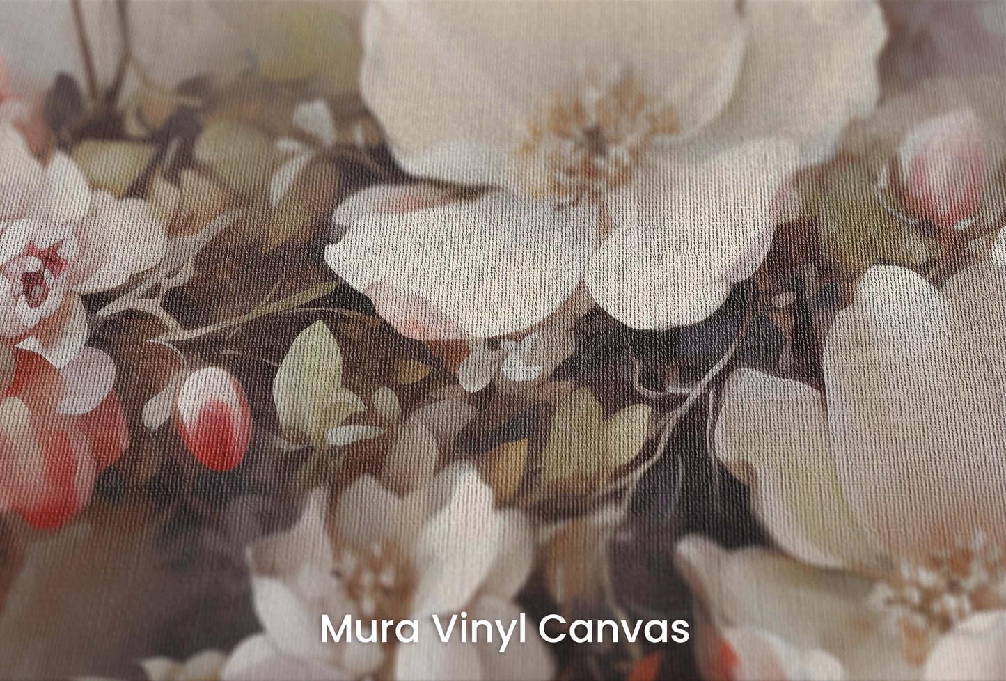 Zbliżenie na artystyczną fototapetę o nazwie Mystic Garden na podłożu Mura Vinyl Canvas - faktura naturalnego płótna.