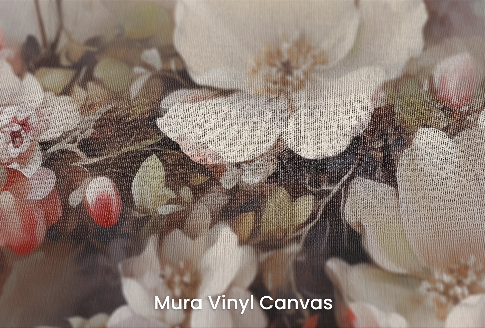 Zbliżenie na artystyczną fototapetę o nazwie Mystic Garden na podłożu Mura Vinyl Canvas - faktura naturalnego płótna.