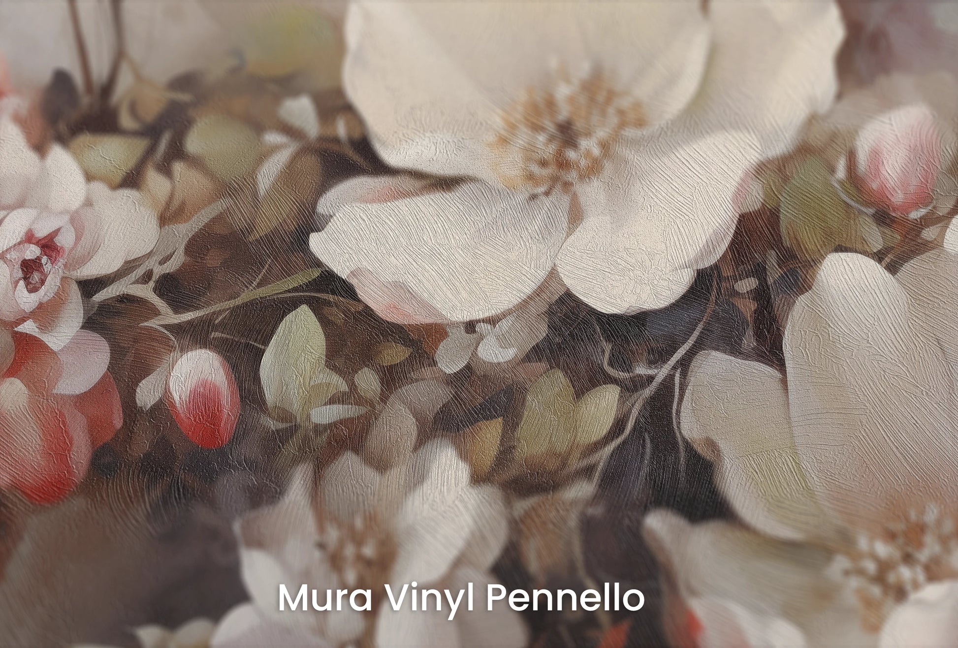 Zbliżenie na artystyczną fototapetę o nazwie Mystic Garden na podłożu Mura Vinyl Pennello - faktura pociągnięć pędzla malarskiego.