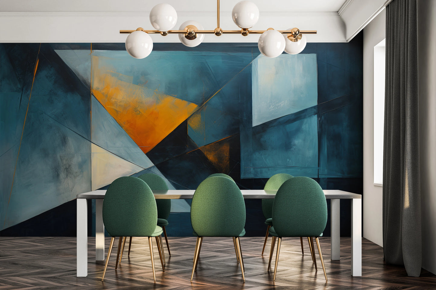 Fototapeta malowana o nazwie Colorful Geometry #2 pokazana w aranżacji wnętrza.