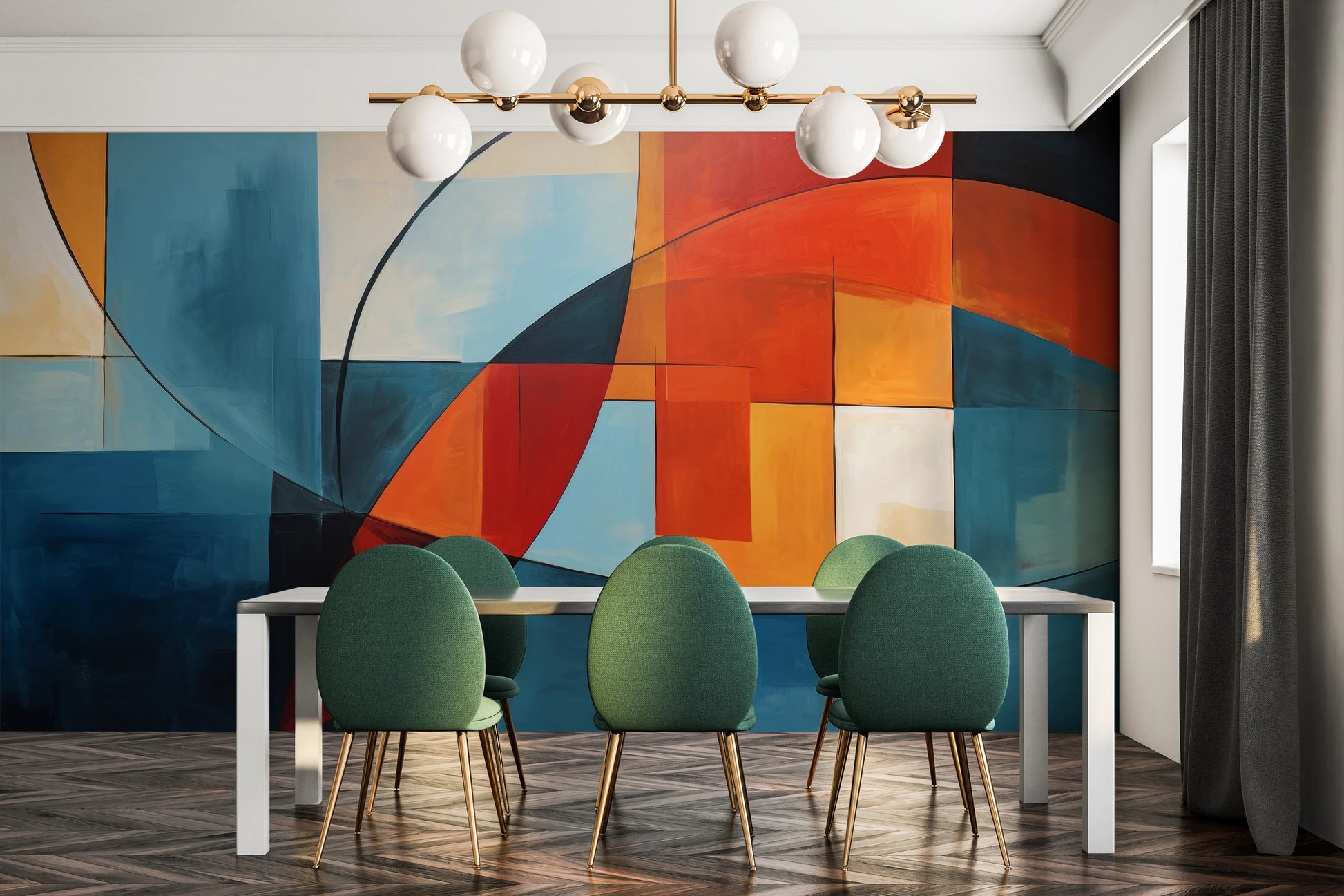 Fototapeta artystyczna o nazwie Colorful Curves pokazana w aranżacji wnętrza.