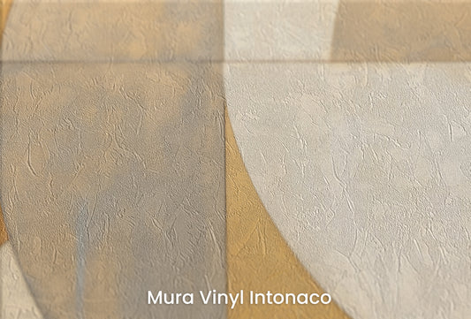 Zbliżenie na artystyczną fototapetę o nazwie GILDED CRESCENT SYMMETRY na podłożu Mura Vinyl Intonaco - struktura tartego tynku.