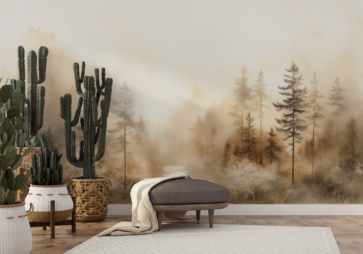 Fototapeta o nazwie GLOWING MIST FOREST PATH MURAL użyta w aranzacji wnętrza.