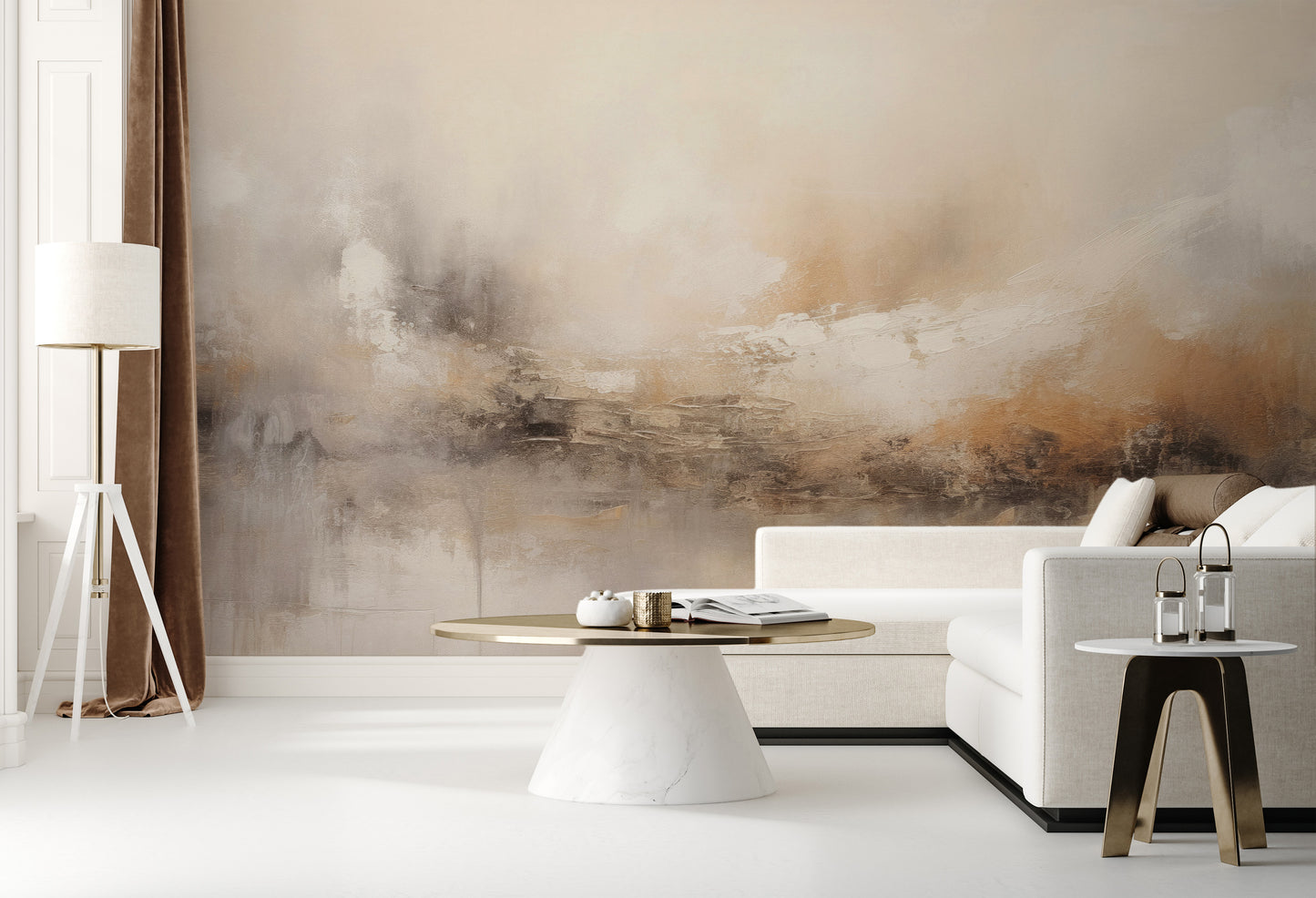 Zdjęcie prezentuje aranżację wnętrza z użyciem fototapety o nazwie ECHOES OF DAWN pokazanej w aranżacji wnętrza.