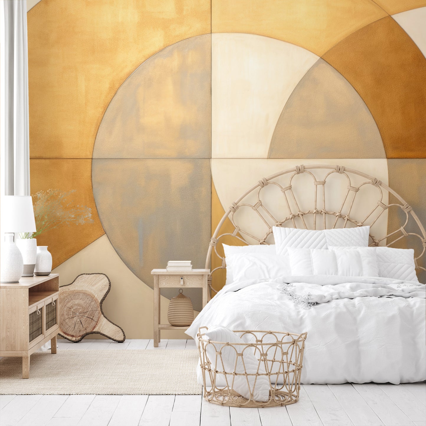 Fototapeta malowana o nazwie GILDED CRESCENT SYMMETRY pokazana w aranżacji wnętrza.