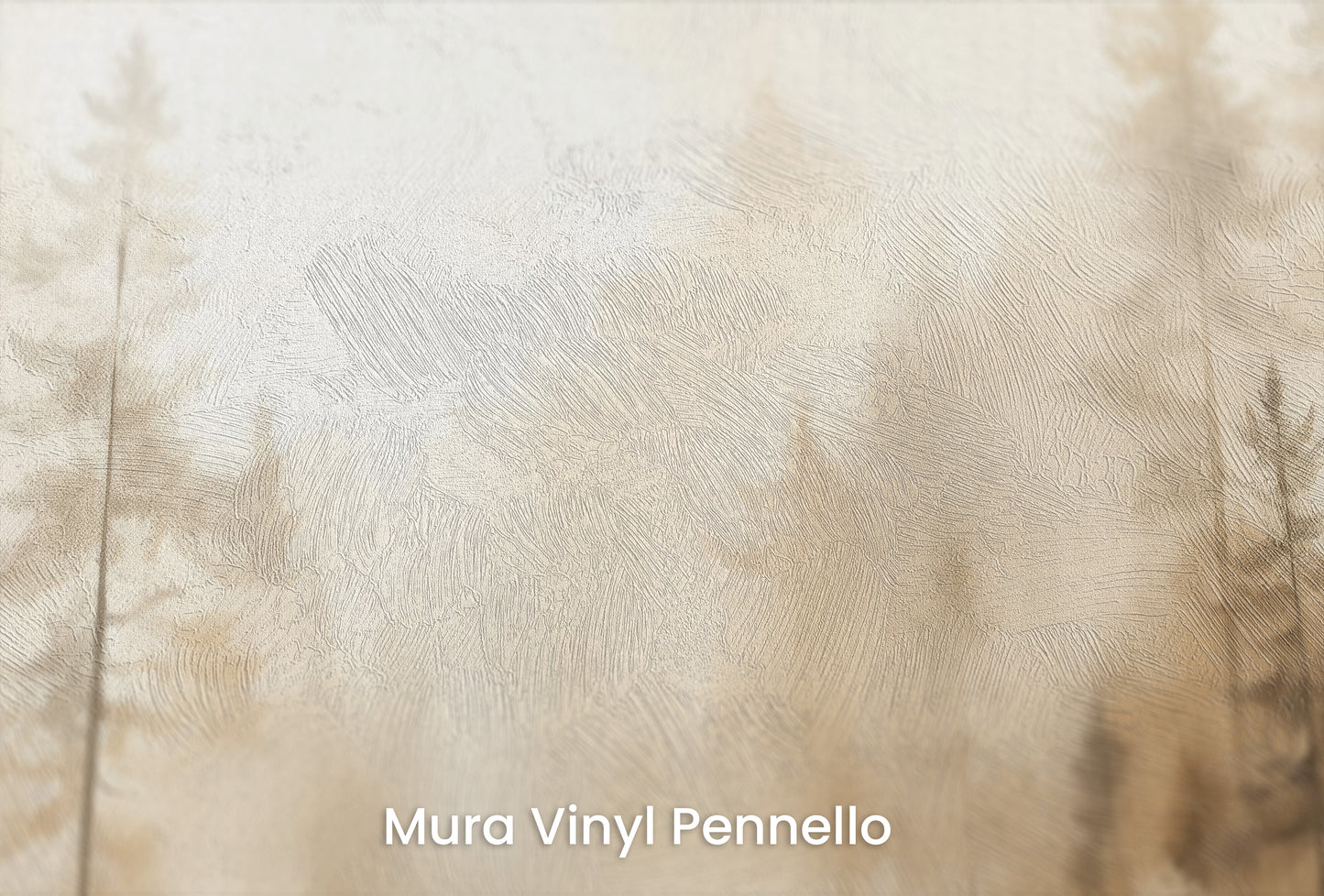 Zbliżenie na artystyczną fototapetę o nazwie GLOWING MIST FOREST PATH MURAL na podłożu Mura Vinyl Pennello - faktura pociągnięć pędzla malarskiego.