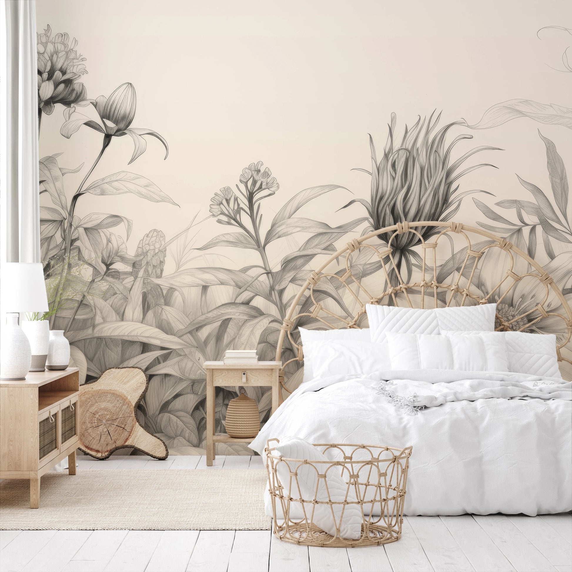 Fototapeta artystyczna o nazwie Wild Blossoms pokazana w aranżacji wnętrza.