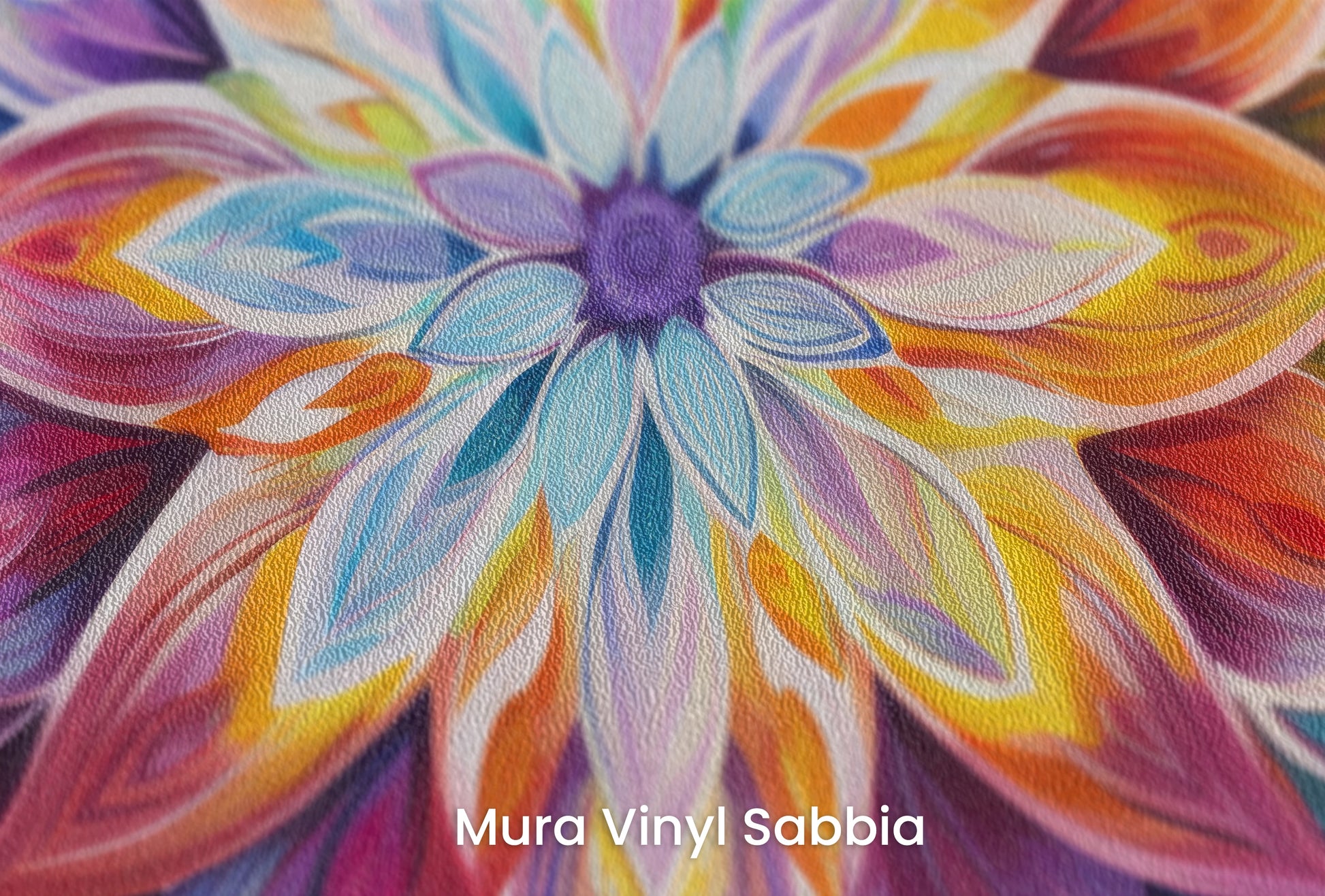 Zbliżenie na artystyczną fototapetę o nazwie Spiritual Awakening na podłożu Mura Vinyl Sabbia struktura grubego ziarna piasku.