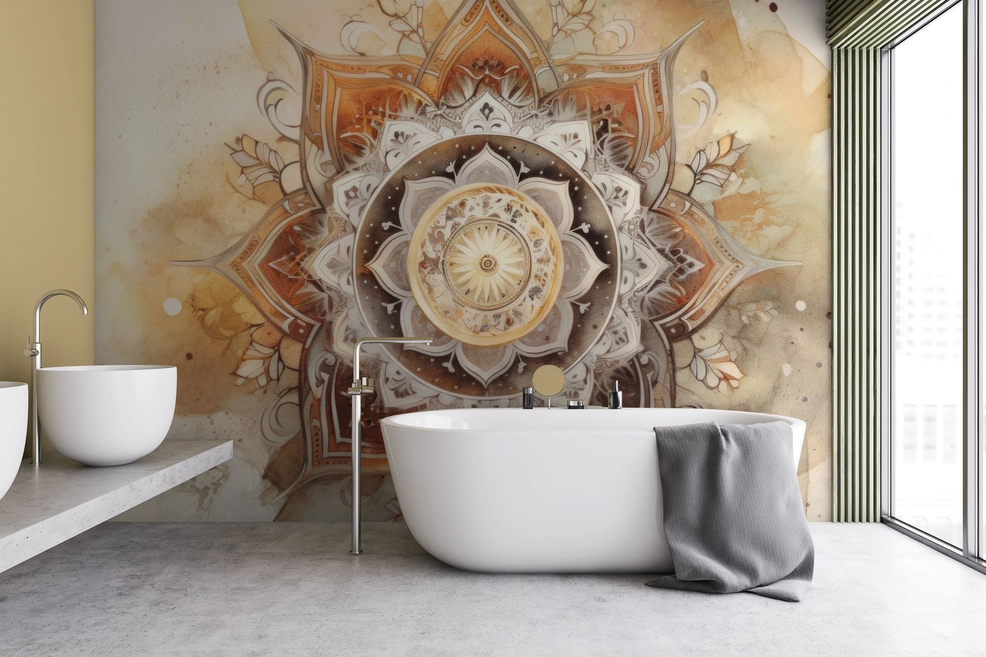 Fototapeta artystyczna o nazwie Watercolor Mandala pokazana w aranżacji wnętrza.