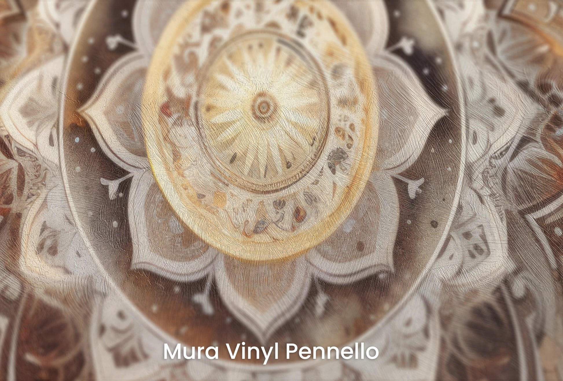 Zbliżenie na artystyczną fototapetę o nazwie Watercolor Mandala na podłożu Mura Vinyl Pennello - faktura pociągnięć pędzla malarskiego.