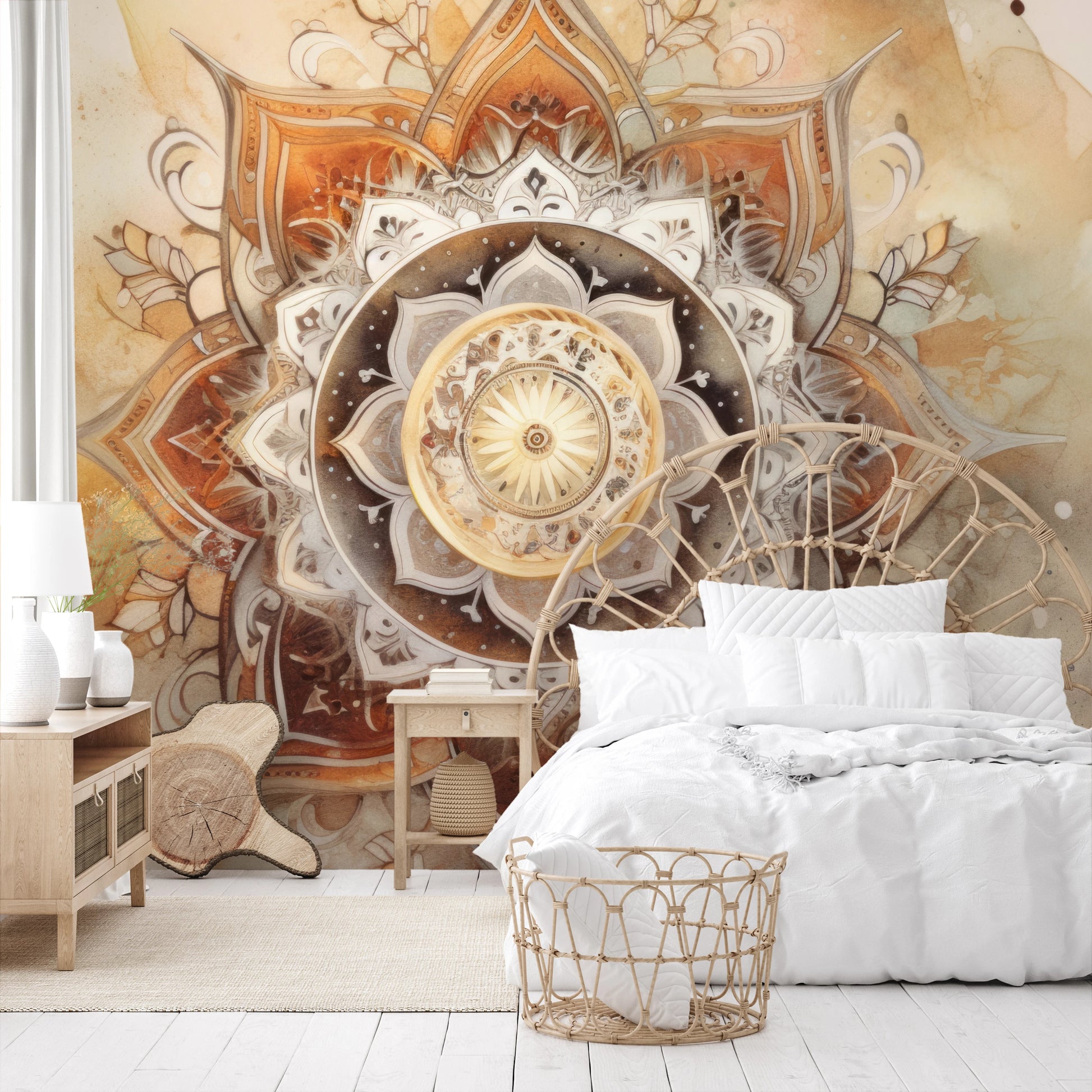 Fototapeta malowana o nazwie Watercolor Mandala pokazana w aranżacji wnętrza.