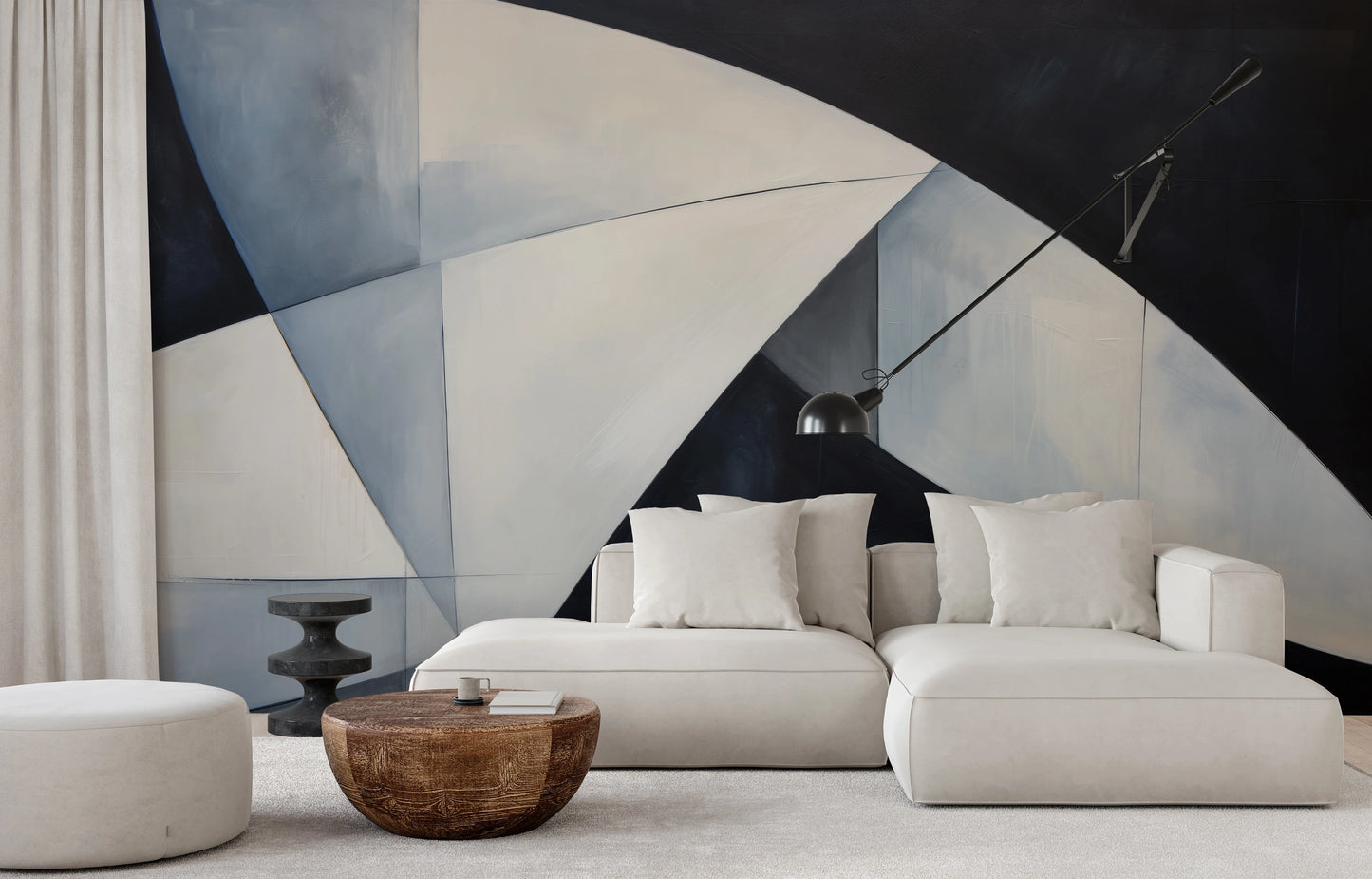 Wzór fototapety artystycznej o nazwie Monochrome Triangle pokazanej w aranżacji wnętrza.