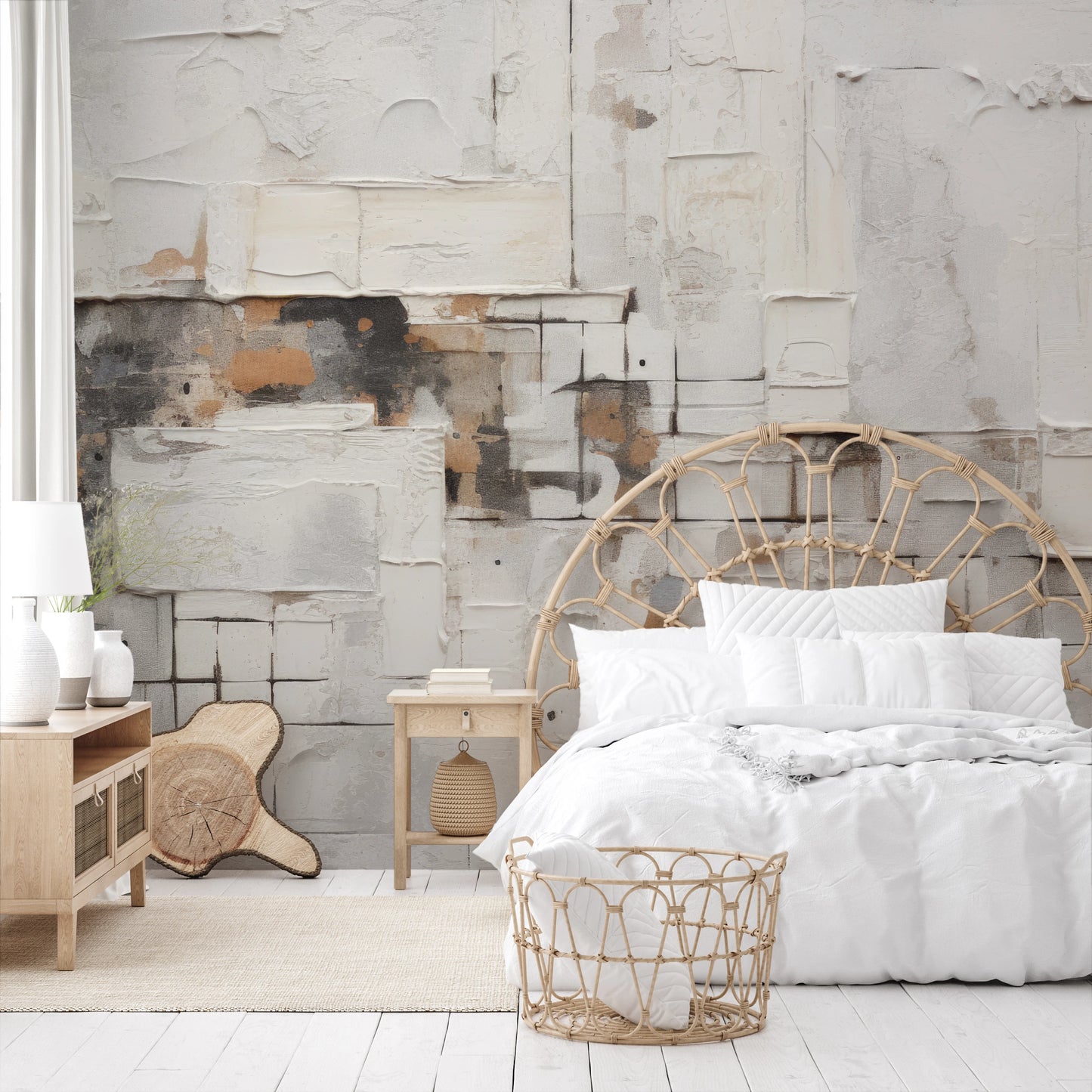 Wzór fototapety o nazwie Weathered Charm pokazanej w kontekście pomieszczenia.