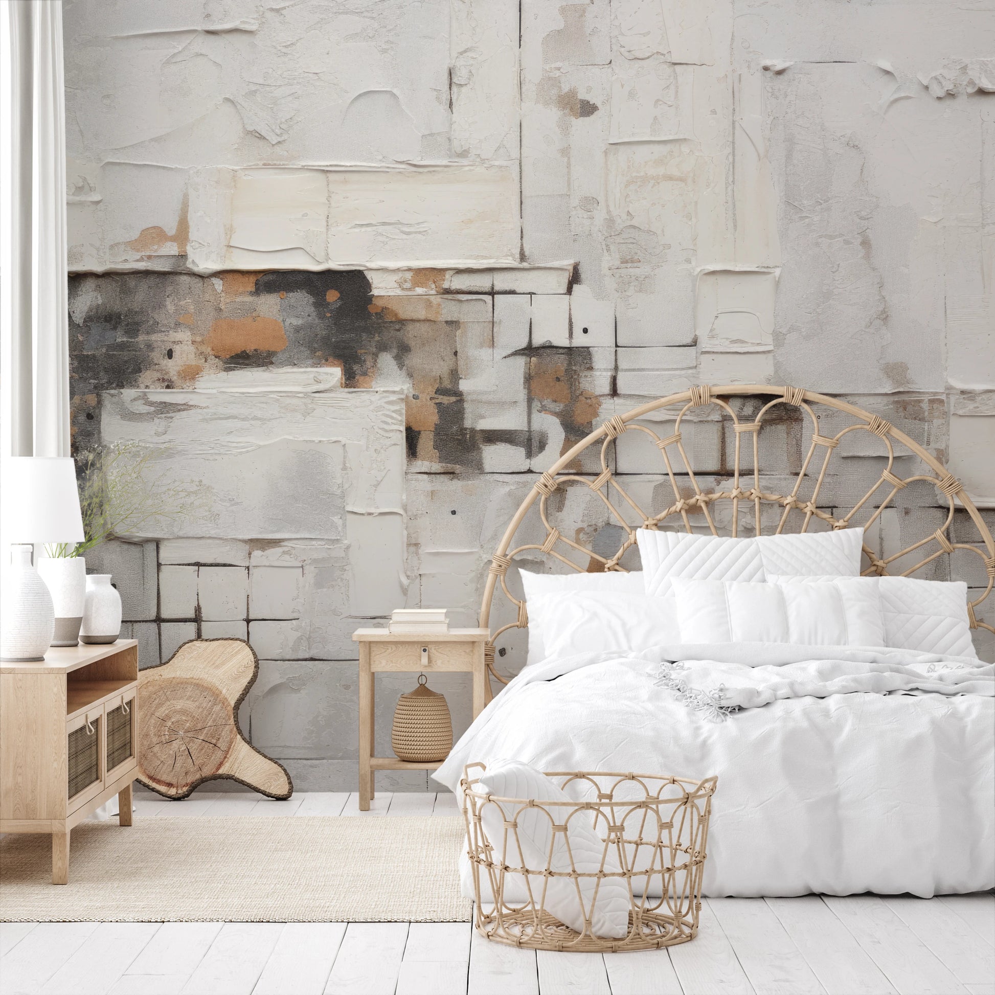 Wzór fototapety o nazwie Weathered Charm pokazanej w kontekście pomieszczenia.