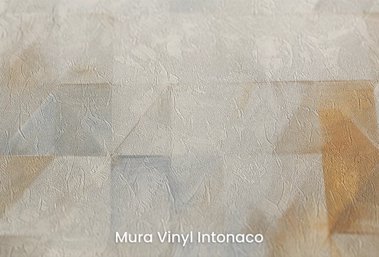 Zbliżenie na artystyczną fototapetę o nazwie Geometric Tranquility na podłożu Mura Vinyl Intonaco - struktura tartego tynku.