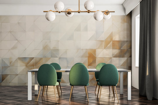 Wzór fototapety artystycznej o nazwie Geometric Tranquility pokazanej w aranżacji wnętrza.