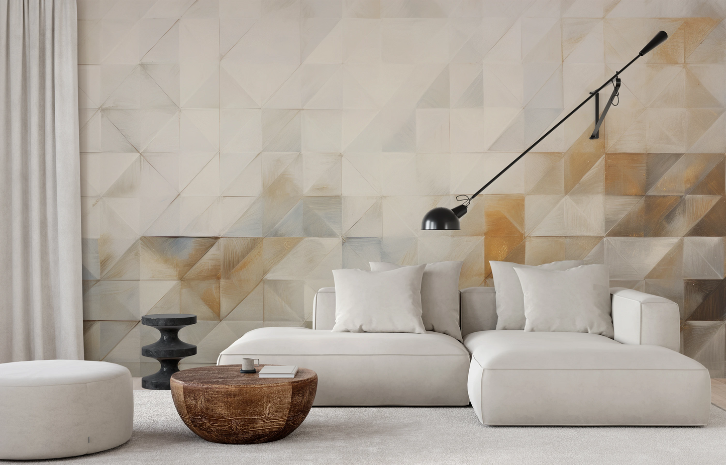 Wzór fototapety o nazwie Geometric Tranquility pokazanej w kontekście pomieszczenia.