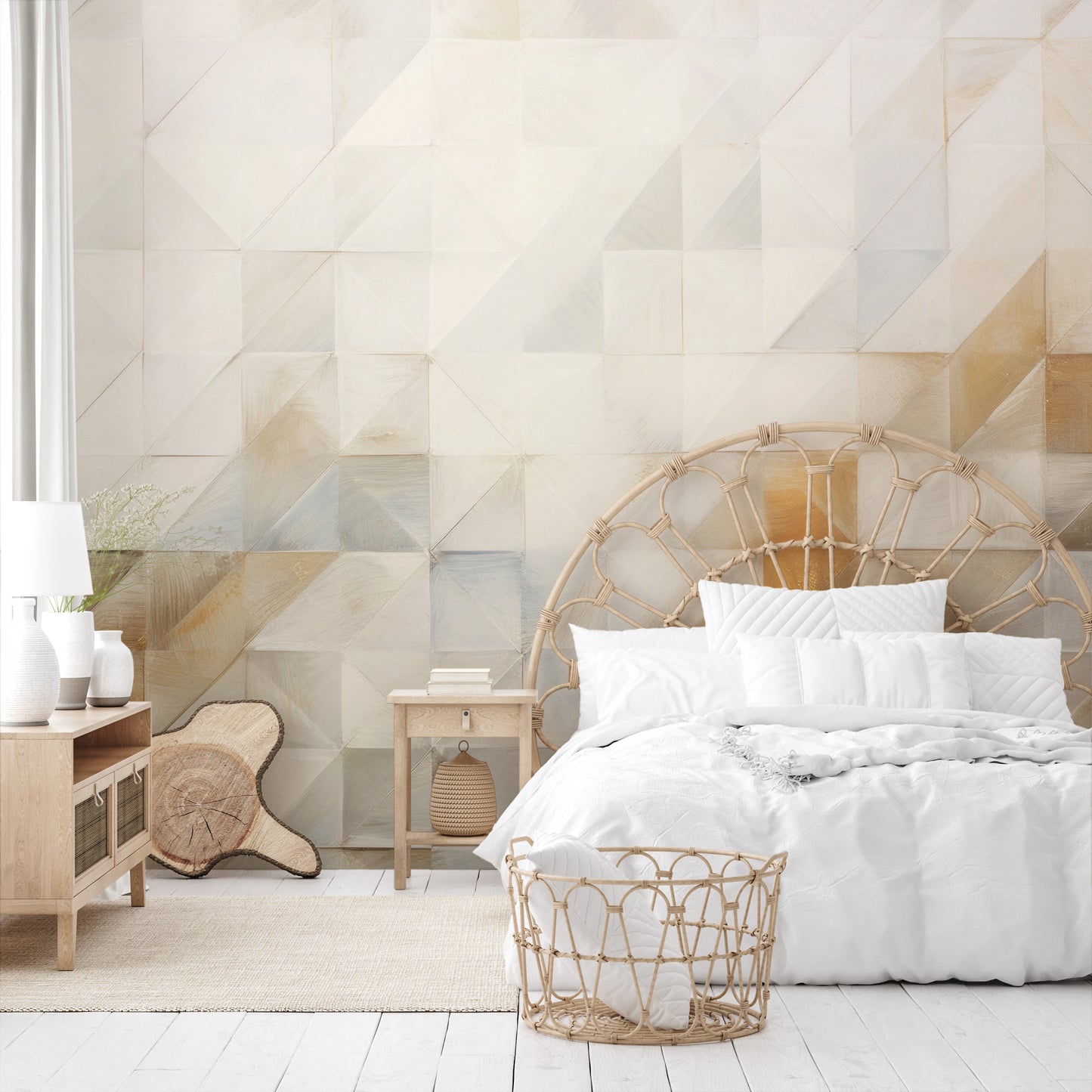 Fototapeta malowana o nazwie Geometric Tranquility pokazana w aranżacji wnętrza.