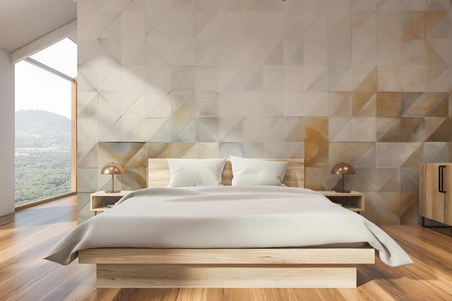 Fototapeta artystyczna o nazwie Geometric Tranquility pokazana w aranżacji wnętrza.