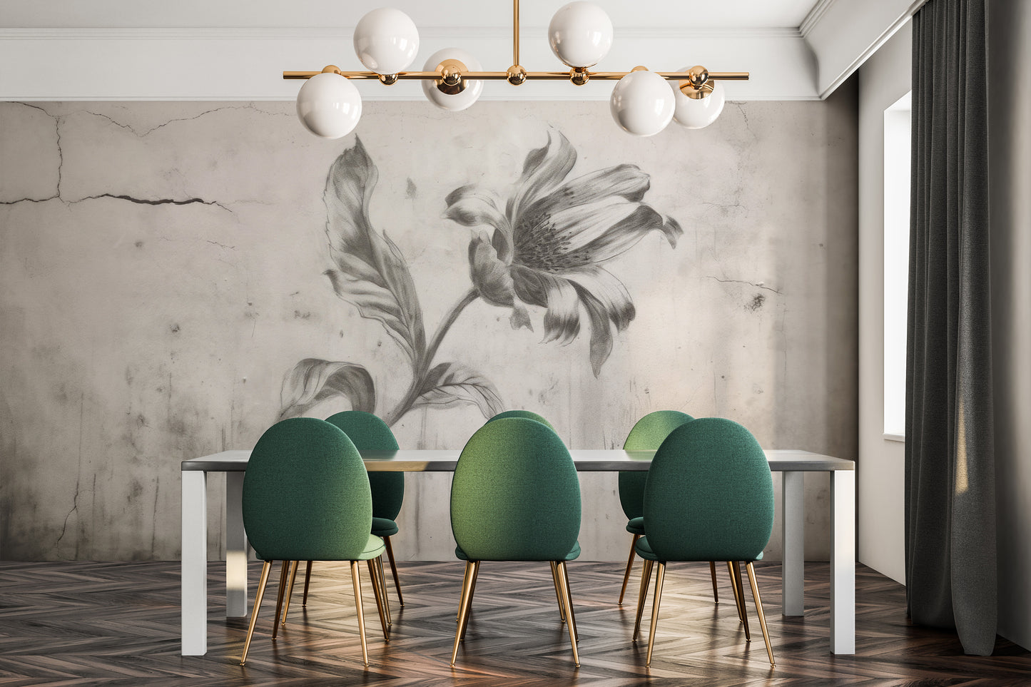 Fototapeta artystyczna o nazwie CONCRETE BLOOM pokazana w aranżacji wnętrza.