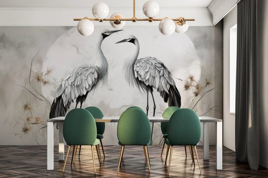 Wzór fototapety artystycznej o nazwie Lunar Duo pokazanej w aranżacji wnętrza.