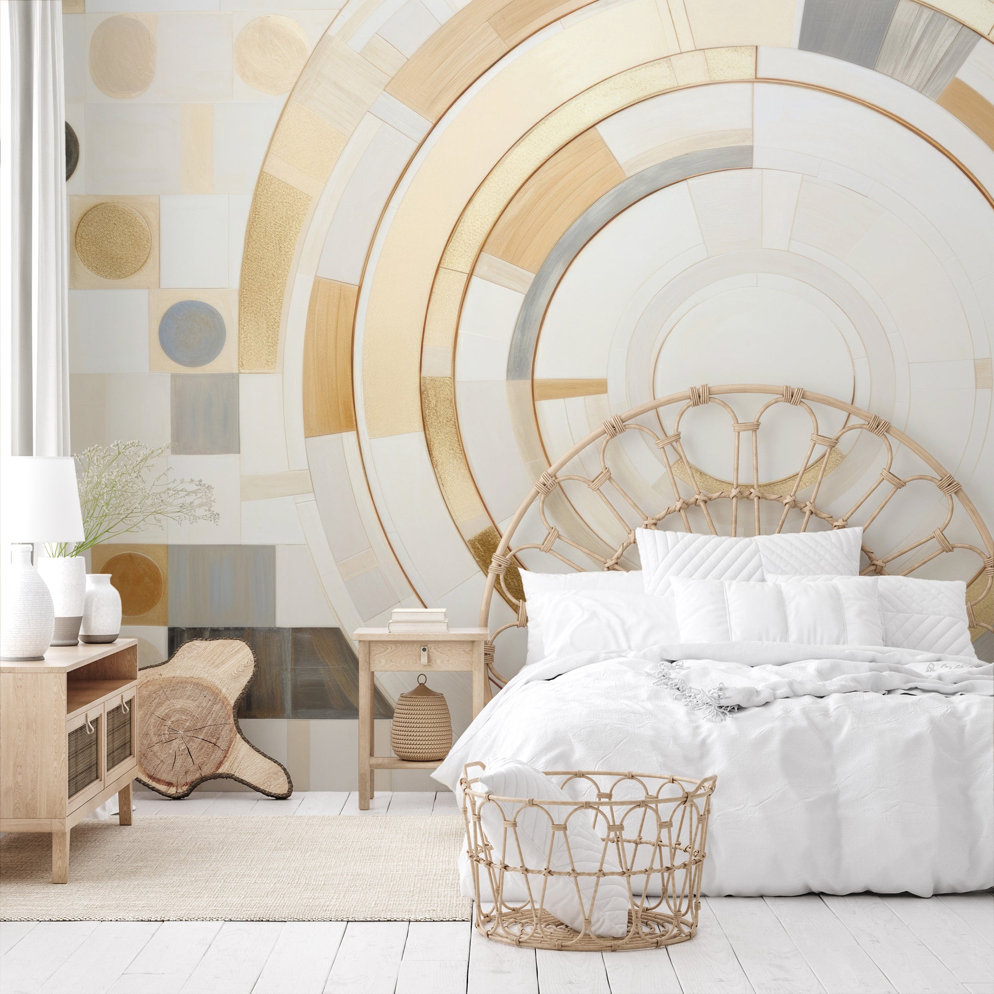 Fototapeta malowana o nazwie GEOMETRIC ORBITAL MOSAIC pokazana w aranżacji wnętrza.