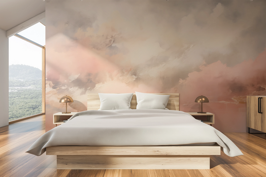 Wzór fototapety artystycznej o nazwie Soft Mornings pokazanej w aranżacji wnętrza.