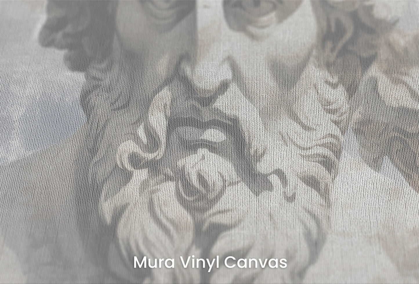Zbliżenie na artystyczną fototapetę o nazwie Philosopher's Ensemble na podłożu Mura Vinyl Canvas - faktura naturalnego płótna.