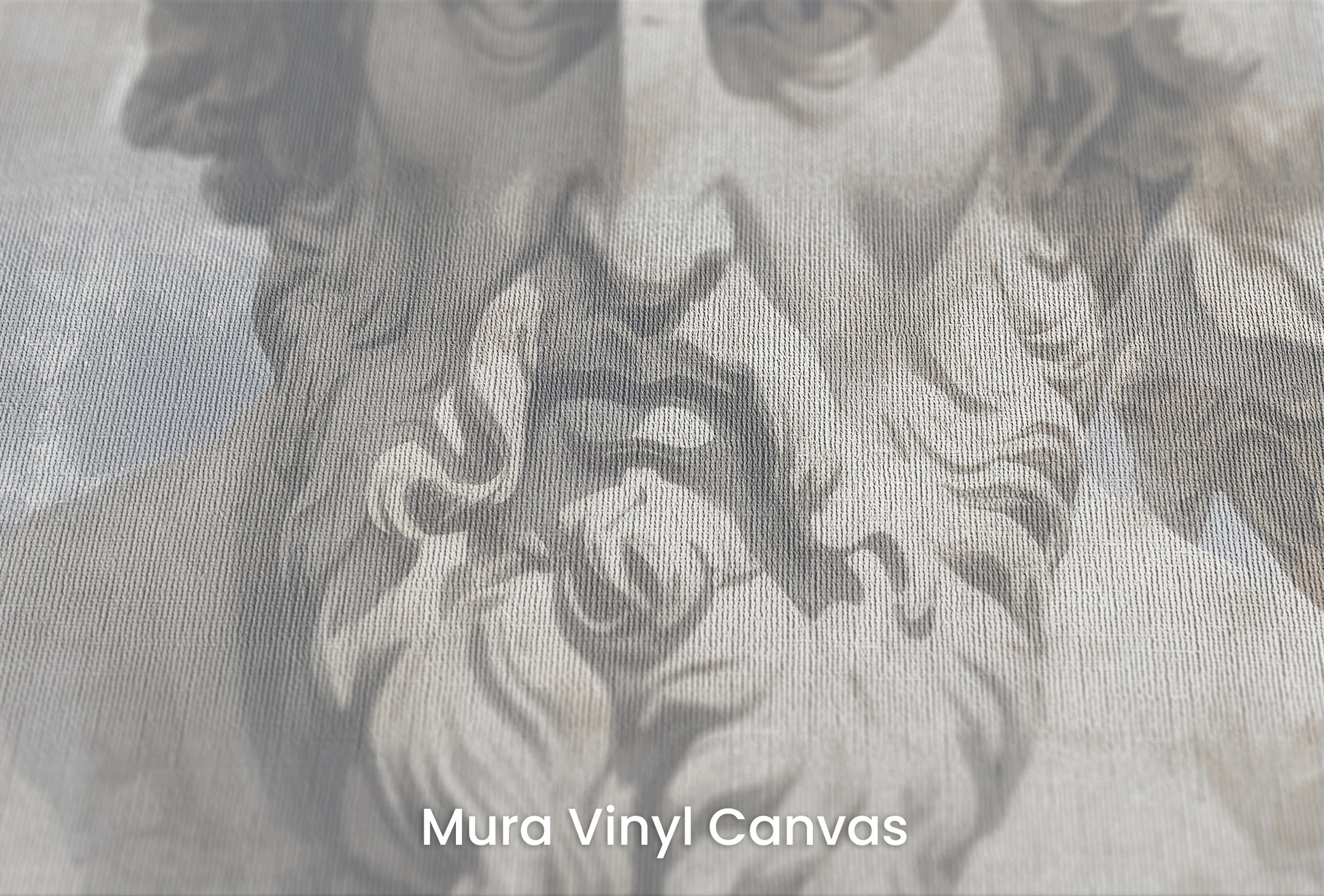 Zbliżenie na artystyczną fototapetę o nazwie Philosopher's Ensemble na podłożu Mura Vinyl Canvas - faktura naturalnego płótna.