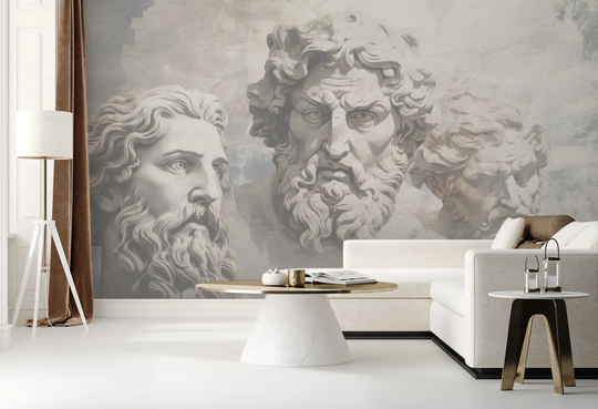 Wzór fototapety artystycznej o nazwie Philosopher's Ensemble pokazanej w aranżacji wnętrza.