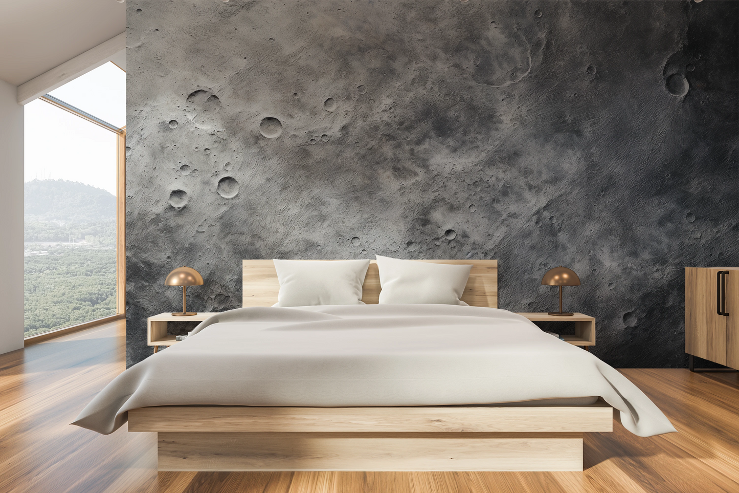 Wzór fototapety artystycznej o nazwie Moon's Tranquility #2 pokazanej w aranżacji wnętrza.