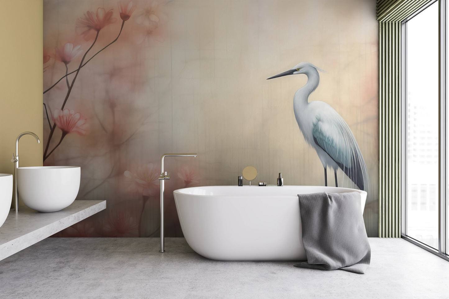 Fototapeta artystyczna o nazwie Graceful Crane pokazana w aranżacji wnętrza.