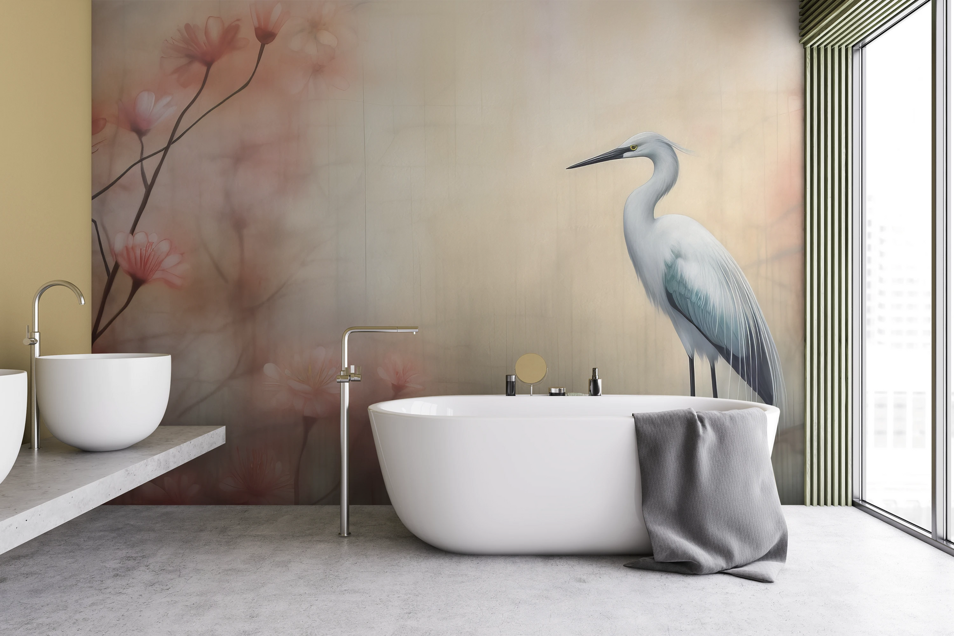 Fototapeta artystyczna o nazwie Graceful Crane pokazana w aranżacji wnętrza.
