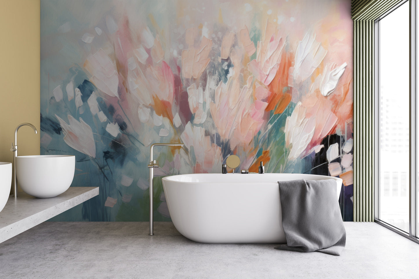 Fototapeta malowana o nazwie Ethereal Floral Canvas pokazana w aranżacji wnętrza.