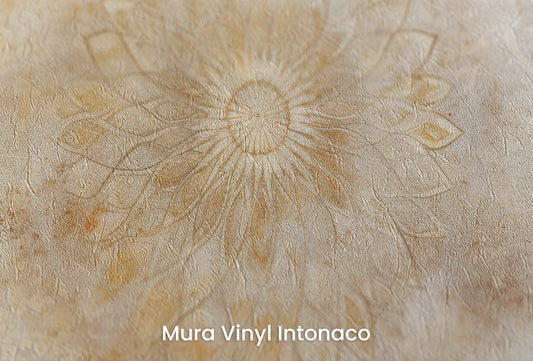 Zbliżenie na artystyczną fototapetę o nazwie Subtle Sunburst na podłożu Mura Vinyl Intonaco - struktura tartego tynku.