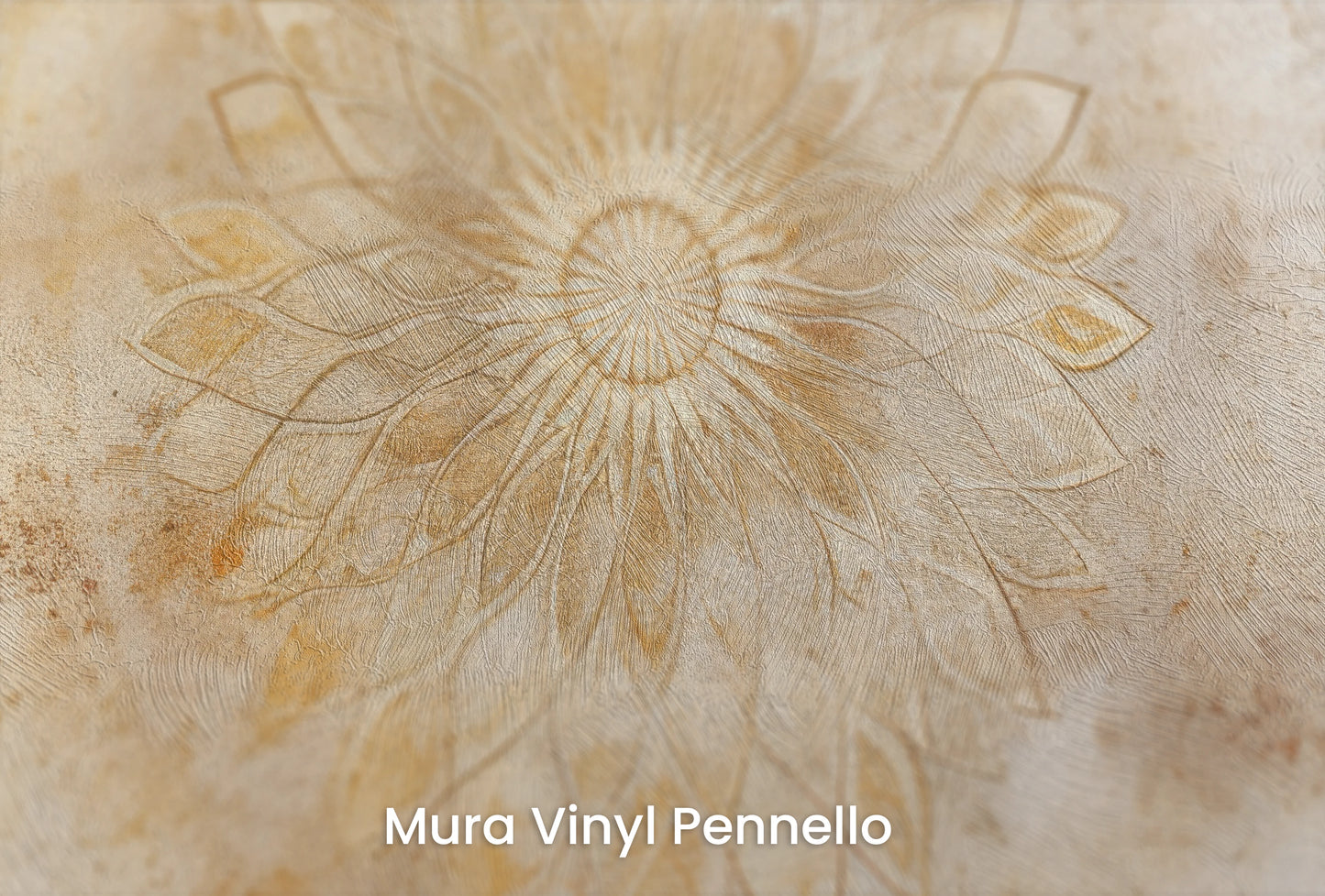 Zbliżenie na artystyczną fototapetę o nazwie Subtle Sunburst na podłożu Mura Vinyl Pennello - faktura pociągnięć pędzla malarskiego.