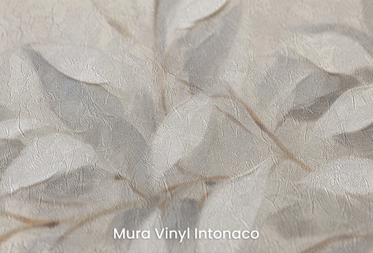 Zbliżenie na artystyczną fototapetę o nazwie Silver Leaf Design na podłożu Mura Vinyl Intonaco - struktura tartego tynku.