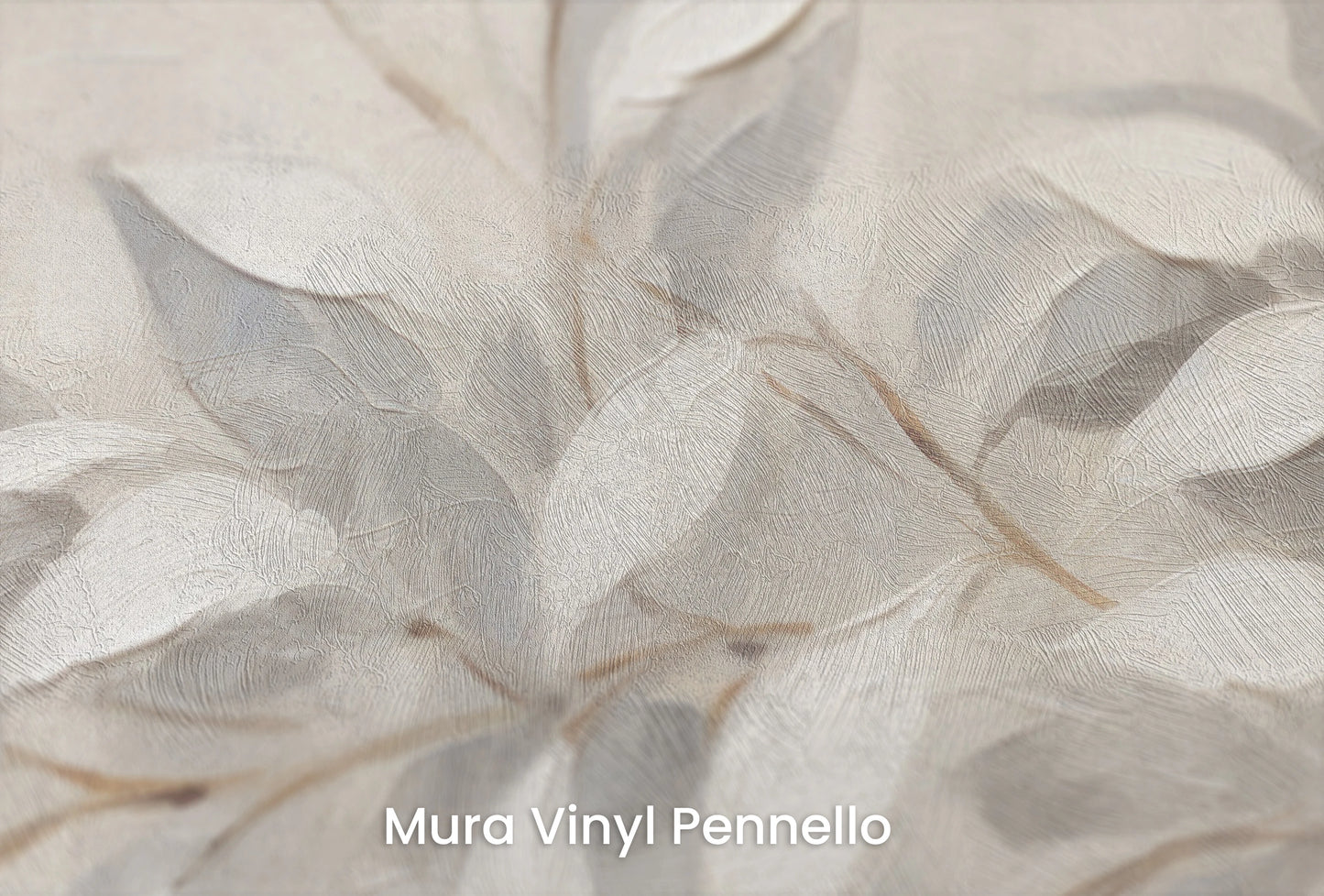 Zbliżenie na artystyczną fototapetę o nazwie Silver Leaf Design na podłożu Mura Vinyl Pennello - faktura pociągnięć pędzla malarskiego.
